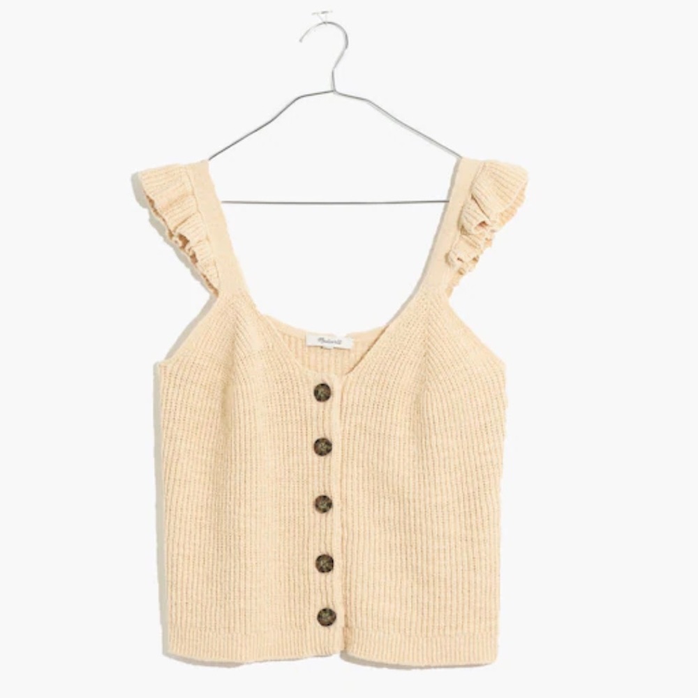 Madewell Ruffle Strap Button Front Sweater Tank S… - image 1